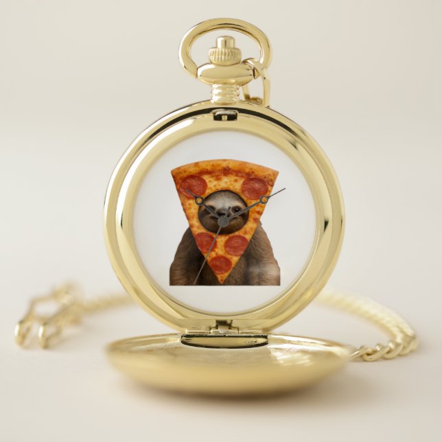 Sloth pizza funny weird prank meme cute happy chri pocket watch (Inside)