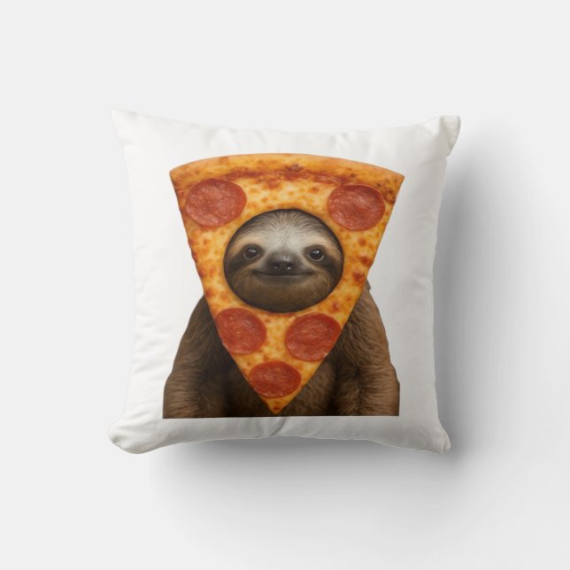 Sloth pizza funny weird prank meme cute happy chri throw pillow (Front)