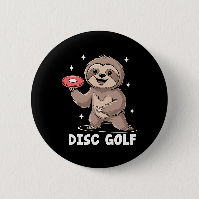 Sloth Playing Disc Golf Player Sports Athlete Game Button (Front)