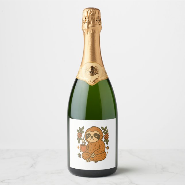 Sloth Playing Guitar Sparkling Wine Label (Front)