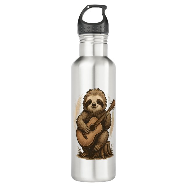 Sloth Playing Guitar Stainless Steel Water Bottle (Front)