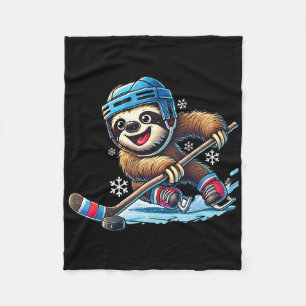 Sloth Playing Ice Hockey Kids Boys Girls Funny Ice Fleece Blanket