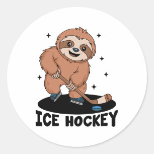 Sloth Playing Ice Hockey Player Sports Athlete Gam Classic Round Sticker