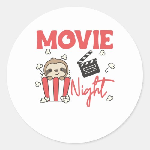 Sloth Popcorn Movie Night Cute Sloth Movies Classic Round Sticker