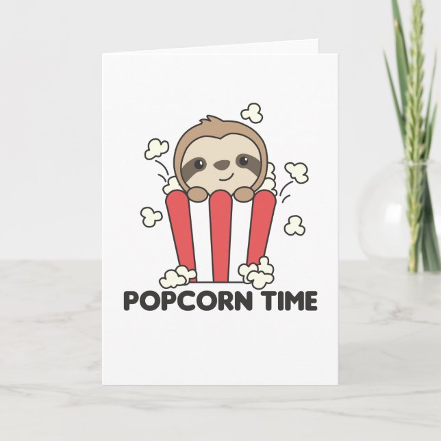 Sloth Popcorn Time Funny Animals In Fast Food Card (Front)
