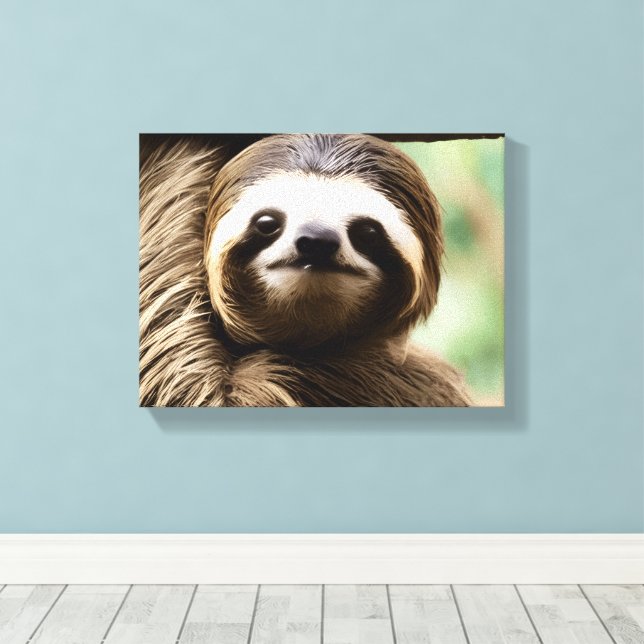 sloth portrait canvas print (Insitu(Wood Floor))