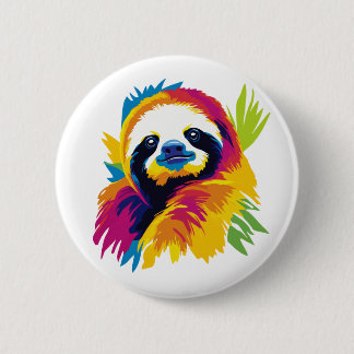 Sloth Portrait Illustration Watercolour Painting Button