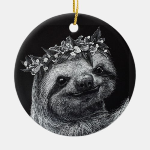 Sloth Princess Ceramic Ornament
