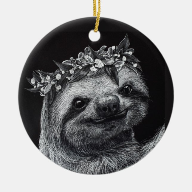Sloth Princess Ceramic Ornament (Front)