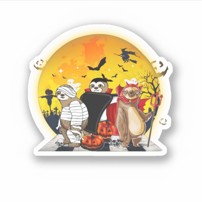 Sloth Pumpkin Halloween Costume Funny Sticker (Front)