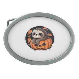 sloth pumpkin Halloween sticker Oversized T-Shirt Belt Buckle