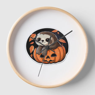 sloth pumpkin Halloween sticker Oversized T-Shirt Clock