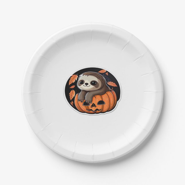 sloth pumpkin Halloween sticker Oversized T-Shirt Paper Plates (Front)