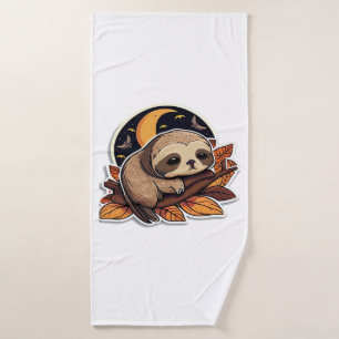 sloth pumpkin Halloween sticker style 2 Classic T- Bath Towel