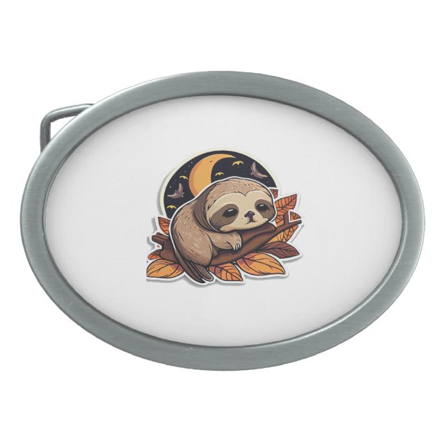 sloth pumpkin Halloween sticker style 2 Classic T- Belt Buckle (Front)