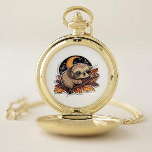 sloth pumpkin Halloween sticker style 2 Classic T- Pocket Watch