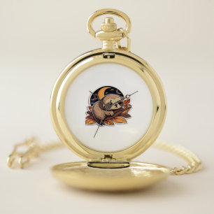 sloth pumpkin Halloween sticker style 2 Classic T- Pocket Watch
