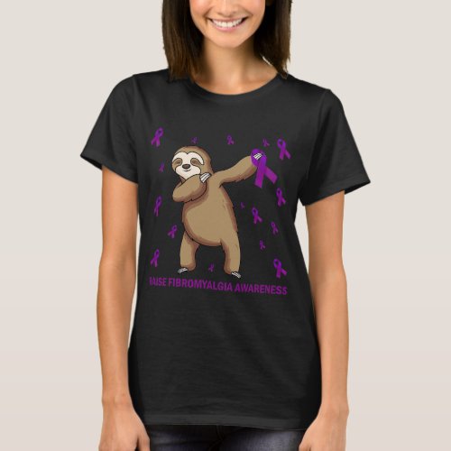 Sloth Purple Ribbon _ Raise Fibromyalgia Awareness T_Shirt