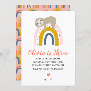 Sloth Rainbow Birthday Invitation