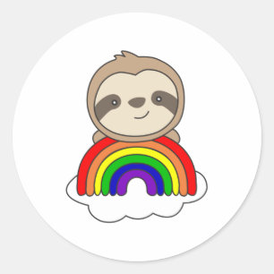 Sloth Rainbow Cute Animals For Kids Colorful Classic Round Sticker