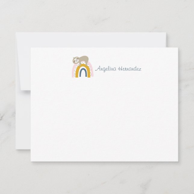 Sloth Rainbow Stationery Set Note Card (Front)