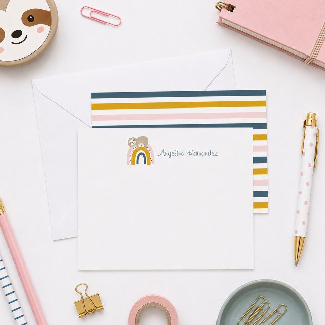 Sloth Rainbow Stationery Set Note Card (Creator Uploaded)