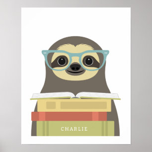 Sloth Reading Personalized Print