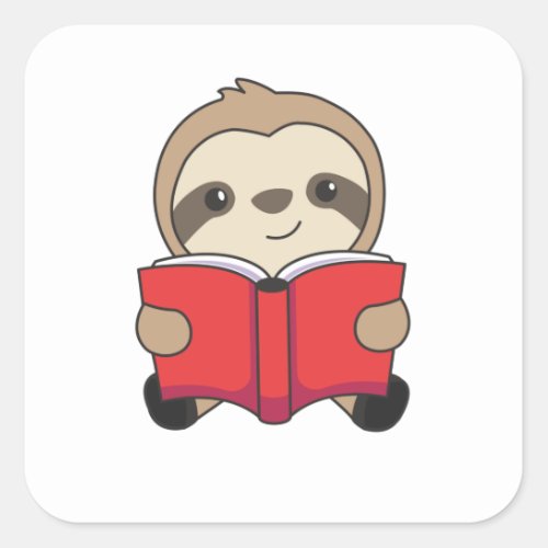 Sloth Reads A Book Reader Rat Cute Sloths Square Sticker