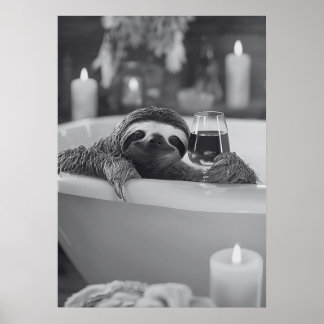 Sloth Relaxing in the Tub Fun Bathroom Poster