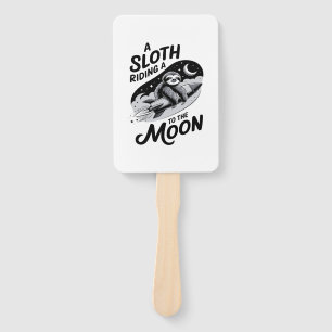 Sloth Riding a Rocket to the Moon Hand Fan