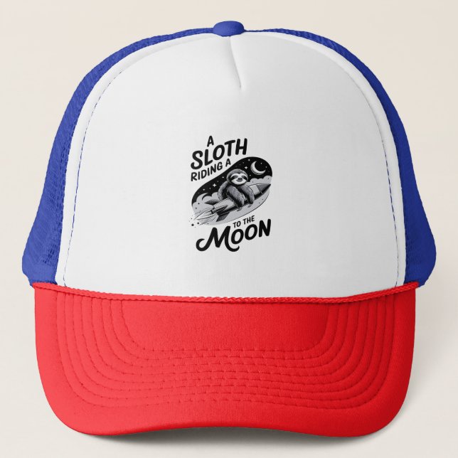 Sloth Riding a Rocket to the Moon Trucker Hat (Front)