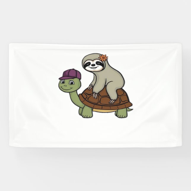 Sloth riding a turtle Classic T-Shirt Banner (Horizontal)