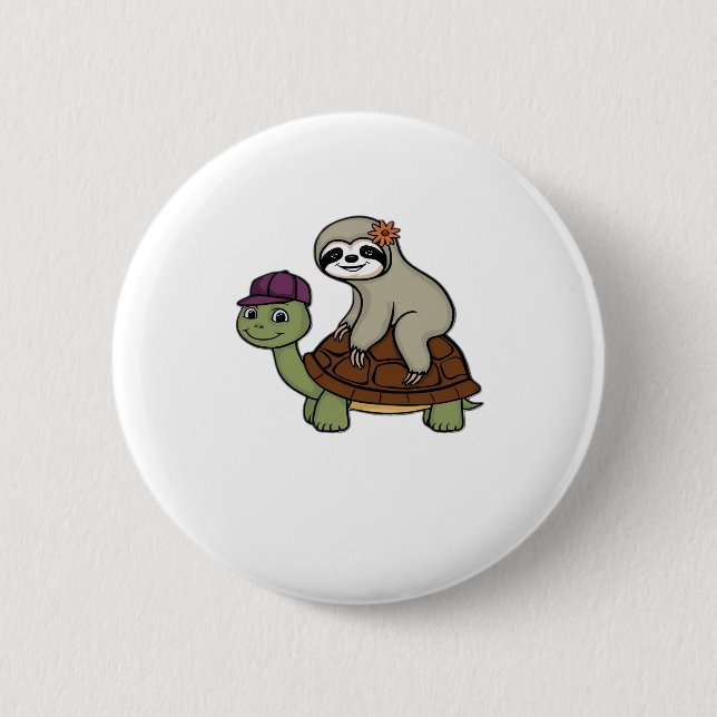 Sloth riding a turtle Classic T-Shirt Button (Front)