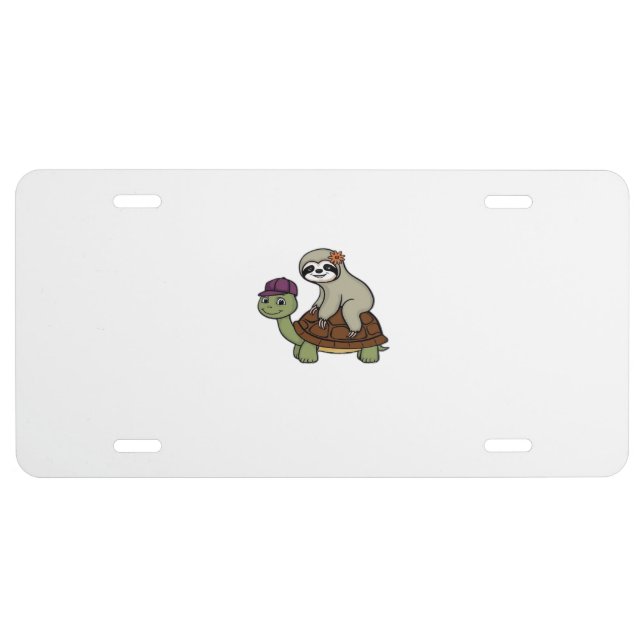 Sloth riding a turtle Classic T-Shirt License Plate (Front)