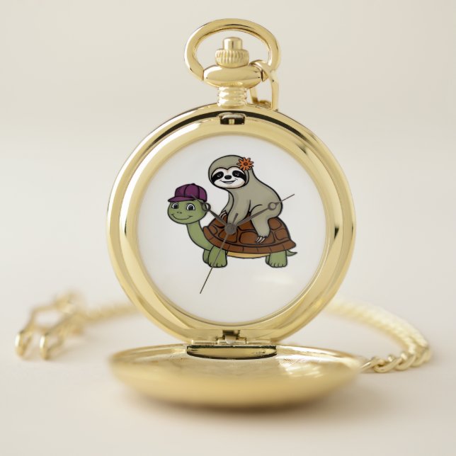 Sloth riding a turtle Classic T-Shirt Pocket Watch (Inside)