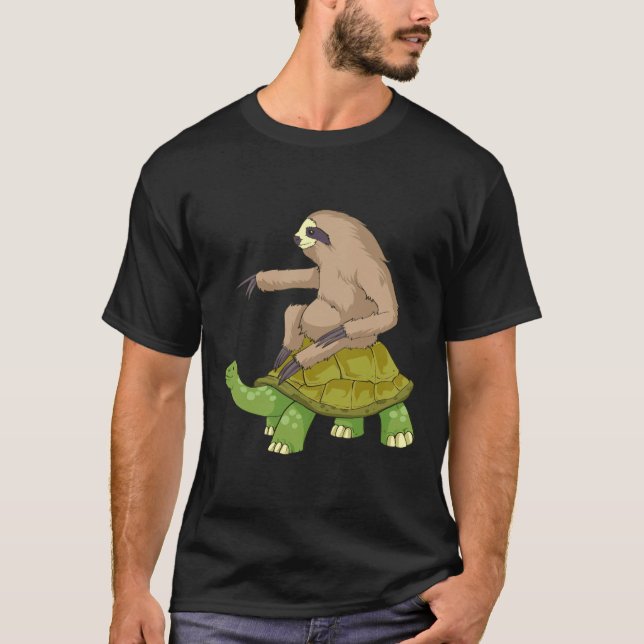 Sloth Riding A Turtle Funny Sloth T-Shirt (Front)