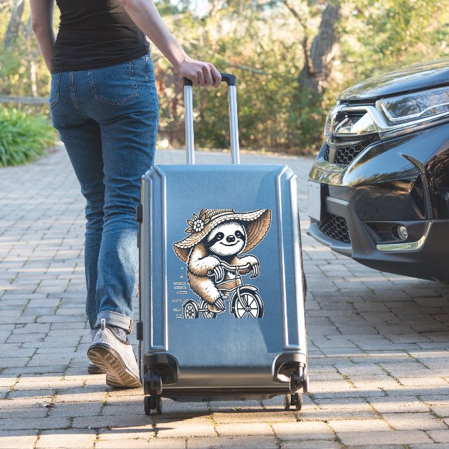 Sloth Riding Bike Sticker (Suitcase Insitu)