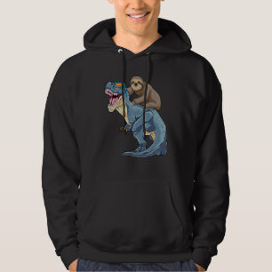 Sloth Riding Dinosaur T-Rex Funny Lazy Animal Dino Hoodie