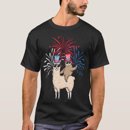 Sloth Riding Llama 4th Of July American Flag Hat T_Shirt