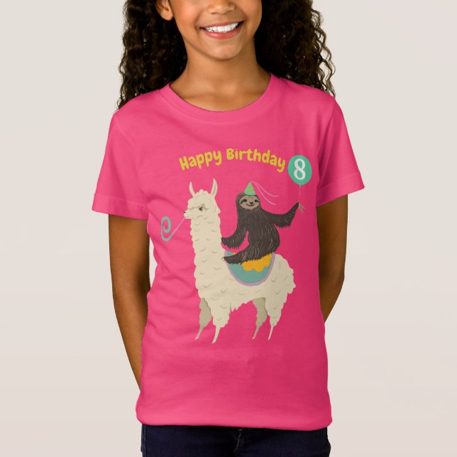 Sloth Riding Llama Birthday Custom T-Shirt (Front)
