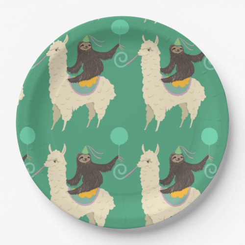 Sloth Riding Llama Birthday Paper Plates