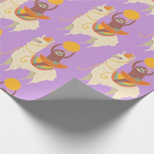 Sloth Riding Llama Birthday Wrapping Paper