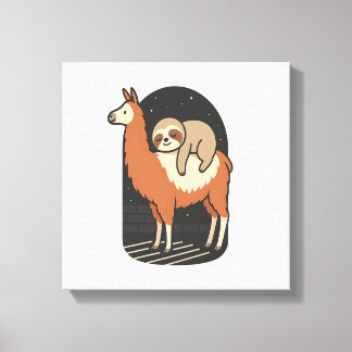 Sloth Riding Llama Canvas Print