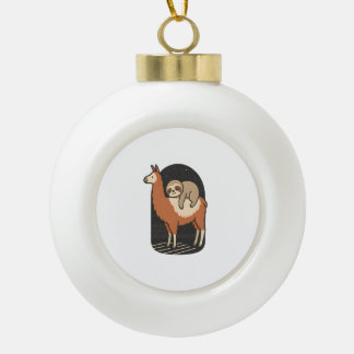 Sloth Riding Llama Ceramic Ball Christmas Ornament