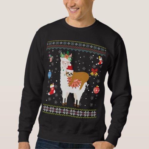 Sloth Riding Llama Christmas Scarf Santa Hat Ugly  Sweatshirt