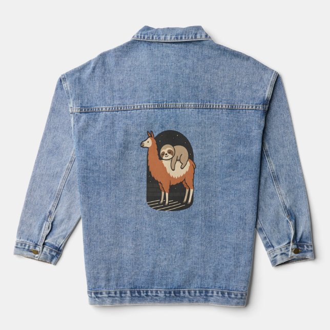 Sloth Riding Llama Denim Jacket (Back)