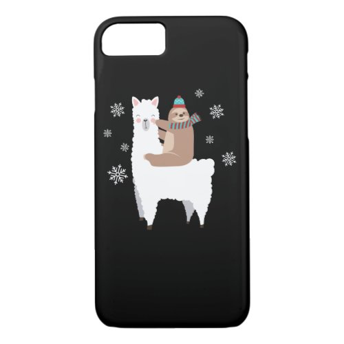 Sloth Riding Llama Funny Christmas Scarf Santa Hat iPhone 87 Case