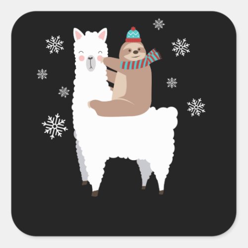 Sloth Riding Llama Funny Christmas Scarf Santa Hat Square Sticker