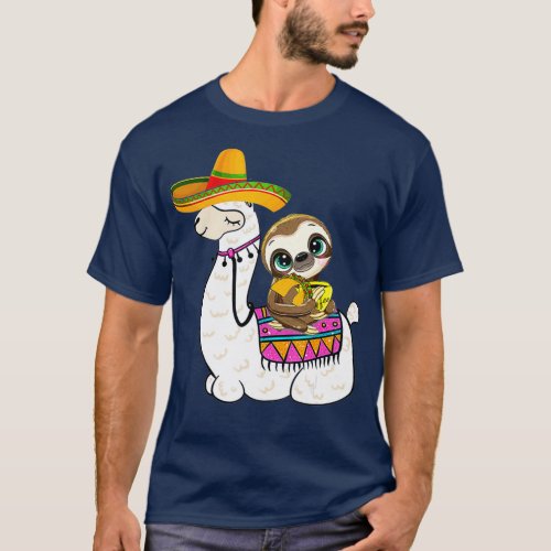 Sloth Riding Llama Mexican Food Fiessta Costume T_Shirt