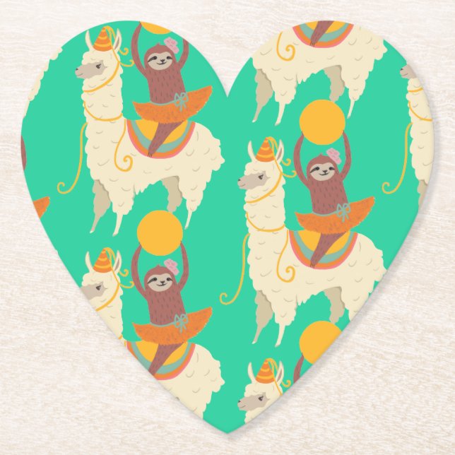 Sloth Riding Llama Pattern Paper Coaster (Front)